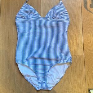 JCrew Blue/White Seersucker One Piece Bathing Suit